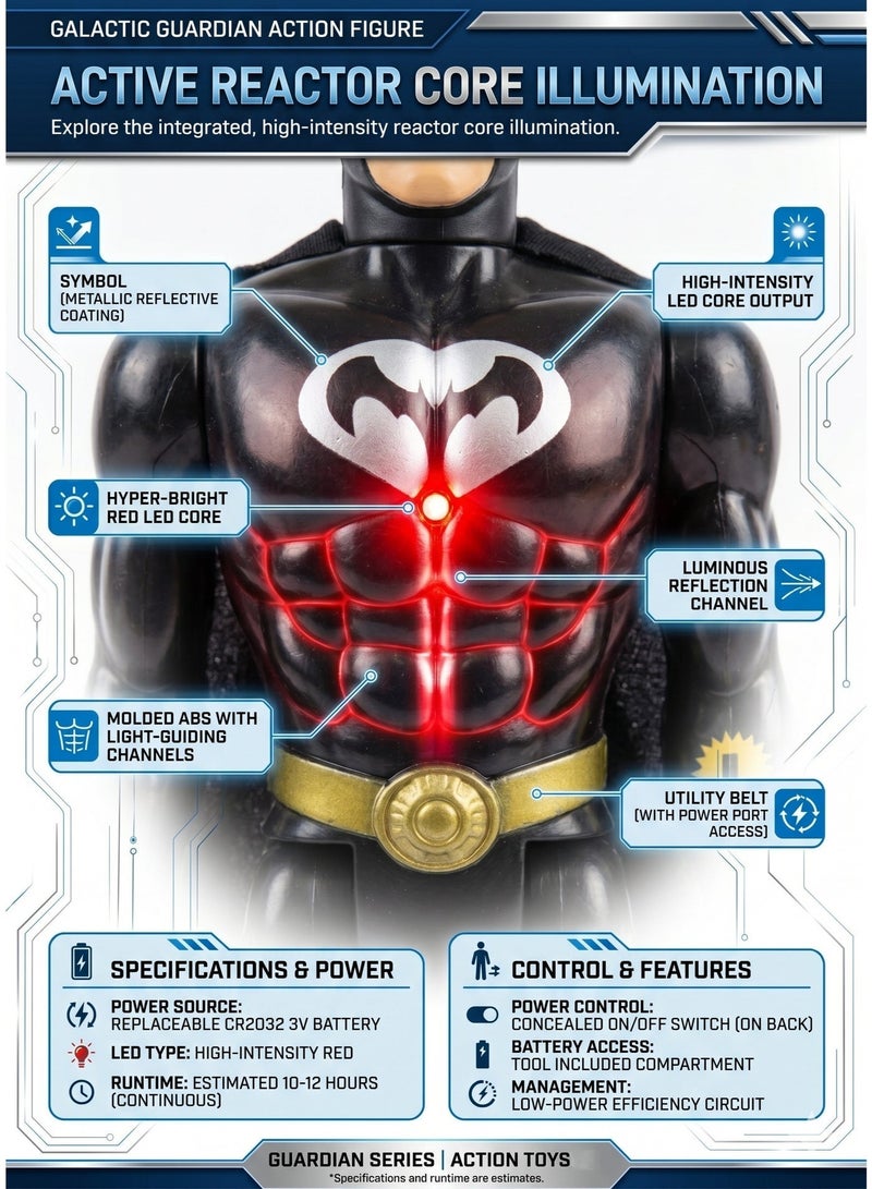 DC Comics 42cm Giant Batman Superhero Action Figure – 17-Inch Large Scale Superhero Toy with Active Reactor Core LED Lights & Sounds | Justice League Guardian Figure with Fabric Cape & Unique Gauntlet Designs | Best Birthday & Eid Gift for Kids Ages 3+ - Image 4