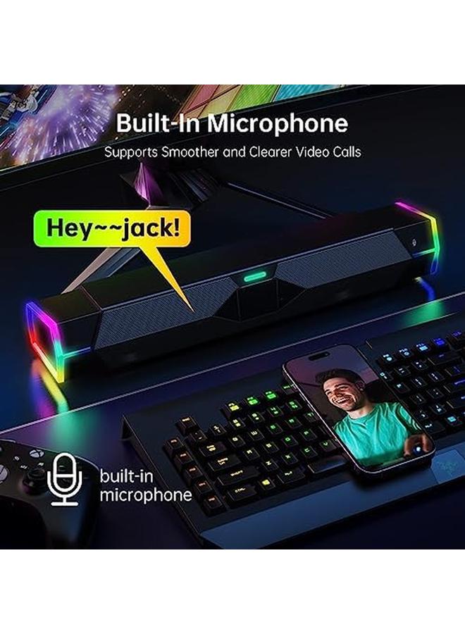 Excefore Computer Speakers For Pc Desktop Monitor Dynamic Rgb Bluetooth Soundbar Bluetooth And Usb Powered Pc Speakers With Microphone Hifi Stereo Gaming Speakers For Desktop - Image 4