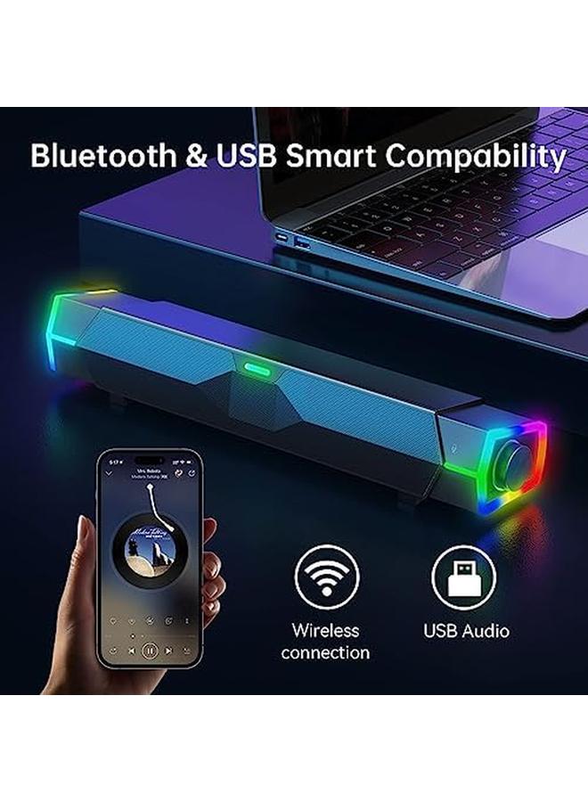 Excefore Computer Speakers For Pc Desktop Monitor Dynamic Rgb Bluetooth Soundbar Bluetooth And Usb Powered Pc Speakers With Microphone Hifi Stereo Gaming Speakers For Desktop - Image 5