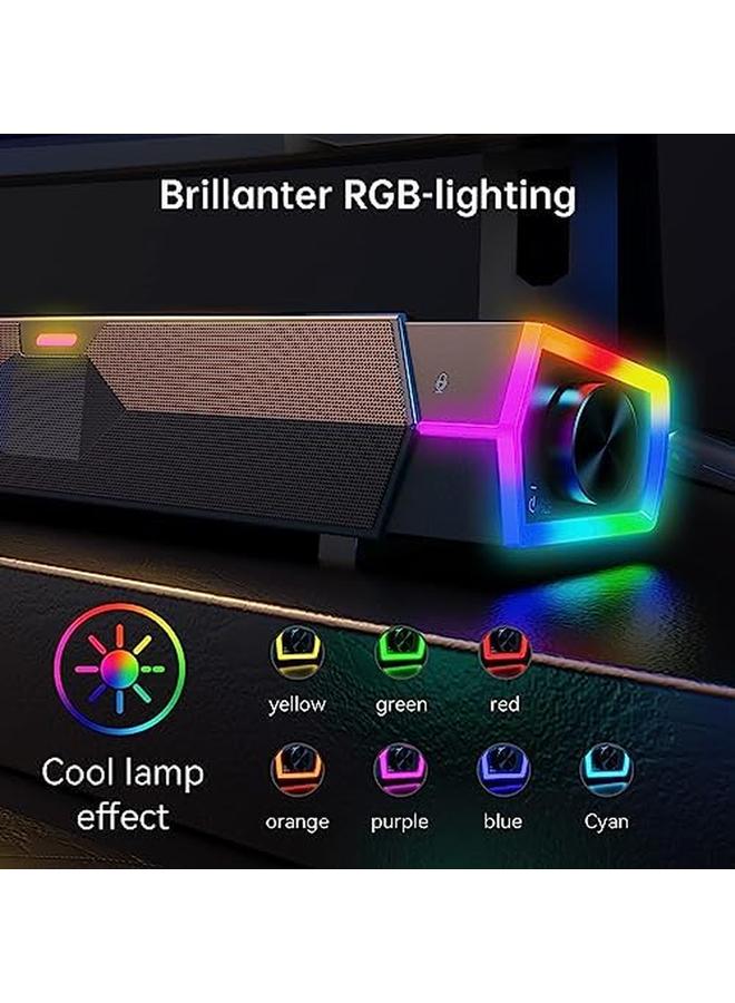 Excefore Computer Speakers For Pc Desktop Monitor Dynamic Rgb Bluetooth Soundbar Bluetooth And Usb Powered Pc Speakers With Microphone Hifi Stereo Gaming Speakers For Desktop - Image 3