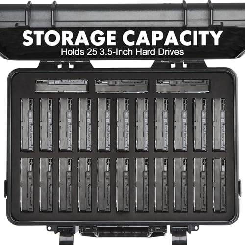 YDEPLVEO Hard Drive Case Fits 25-Bay Protection 3.5" HDD | High-Density Protective Foam | External Hard Drive Organizer Storage Box Travel Carrying Suitcase with Handle - Image 3