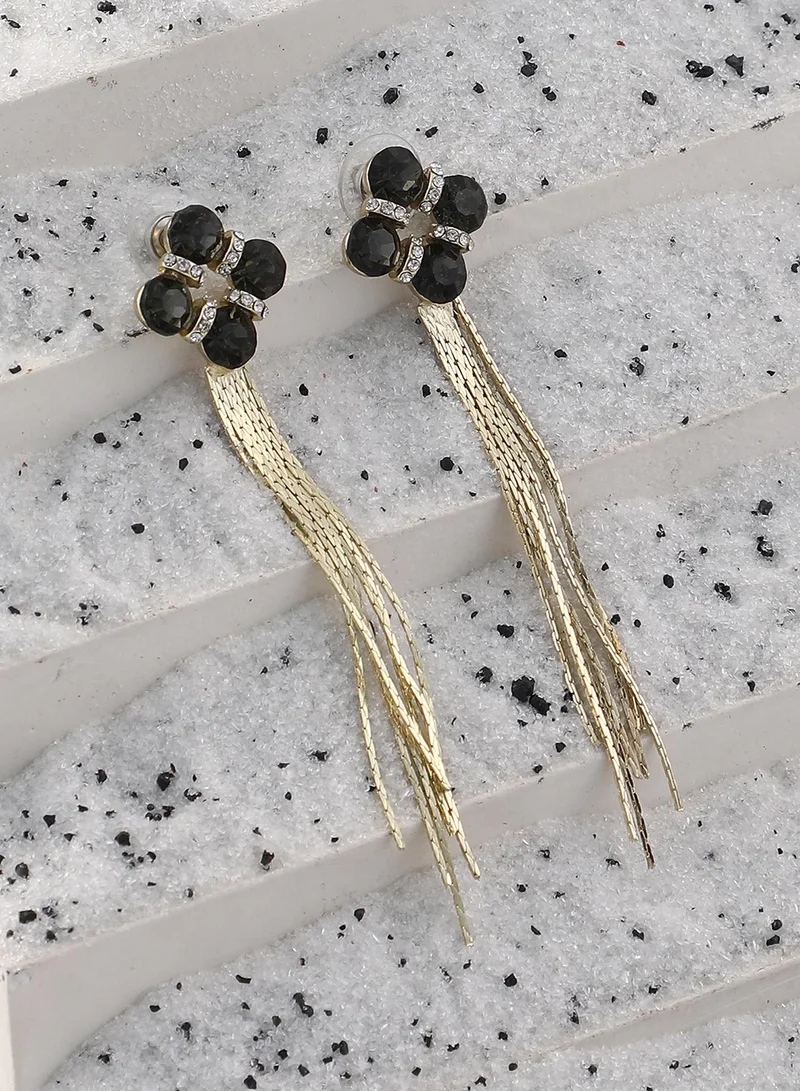 سوهي SOHI Women's The Flora-Chain Drop Earrings For Evening Wear | Onyx Black Colour | Alloy Material | Push Back Closure | Artificial Stone Earrings | Drop Earrings For Women & Girls