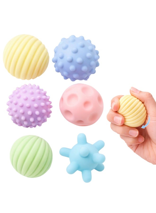 طلال مجموعة من 6 كرات بلاستيكية ناعمة لتخفيف التوتر - كرات تدليك حسية ذات ملمس مميز لعلاج اليدين، وتخفيف القلق، وتقوية قبضة اليد، ولعبة استرخاء للأطفال والكبار - متعددة الألوان - Image 1
