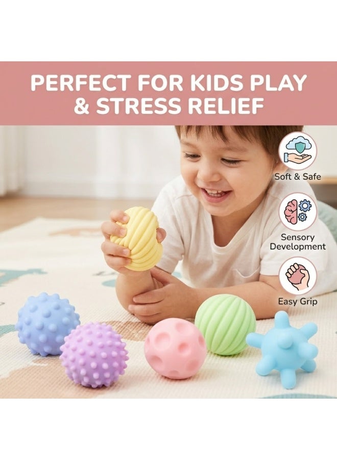 طلال مجموعة من 6 كرات بلاستيكية ناعمة لتخفيف التوتر - كرات تدليك حسية ذات ملمس مميز لعلاج اليدين، وتخفيف القلق، وتقوية قبضة اليد، ولعبة استرخاء للأطفال والكبار - متعددة الألوان - Image 3