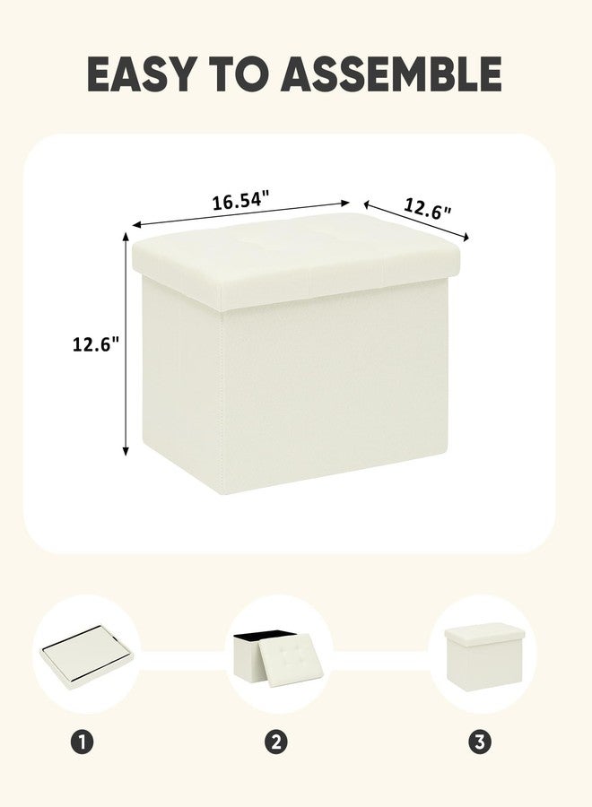 PINPLUS Button Tufted Folding Linen Storage Ottoman 16.5", 36L Collapsible Storage Cube with Lid, Supports 250 lbs, Fabric Foot Rest Ottoman for Living Room, Bedroom, Entryway,Cream White - Image 4