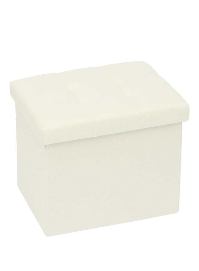 PINPLUS Button Tufted Folding Linen Storage Ottoman 16.5", 36L Collapsible Storage Cube with Lid, Supports 250 lbs, Fabric Foot Rest Ottoman for Living Room, Bedroom, Entryway,Cream White - Image 1