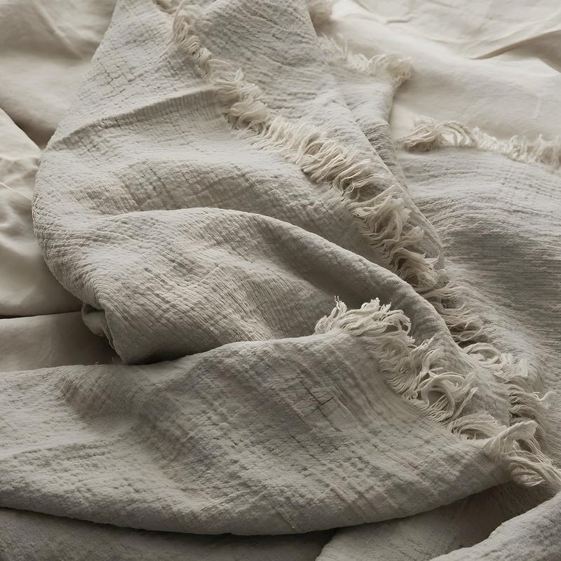 MINUPWELL 100% Pure Linen Blanket,100% Natural Flax Linen Throw Blanket, 79"x63" French Linen Fabric,Soft,Breathable and Skin-Friendly Bed Blanket - Linen Color - Image 2