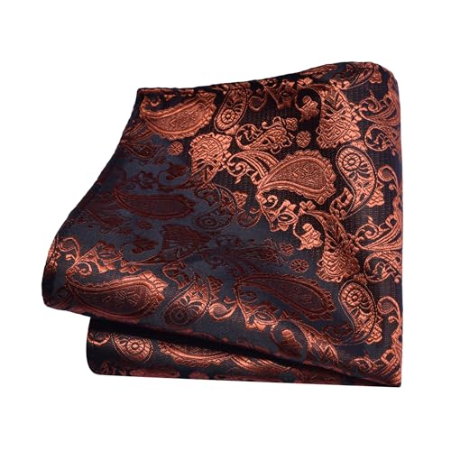 GUSLESON Rust Mens Paisley Wedding Necktie Pocket Square Cufflinks and Lapel Pin Brooch Set (IN6105-34) - Image 3