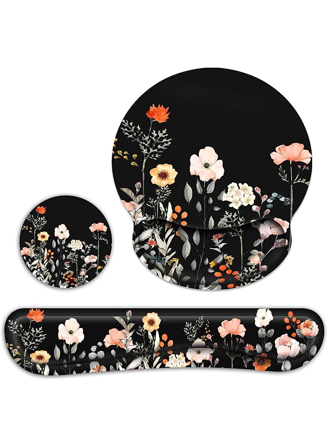 erorex Mouse Pad With Wrist Rest And Keyboard Wrist Rest Set Memory Foam Wrist Rest For Computer Keyboard Easy Typing Pain Relief Mouse Pad Wrist Support For Gaming Office Laptop Garden Flower - Image 1