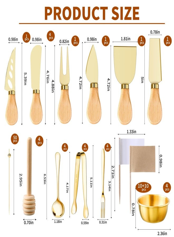 MDSPLPIY 49Pcs Gold Charcuterie Boards Accessories Mini Charcuterie Utensils Cheese Butter Spreader Knives Stainless Steel Cutlery Tongs Spoons Forks Bowls Wooden Toothpicks for Kitchen Wedding Christmas Gift - Image 2