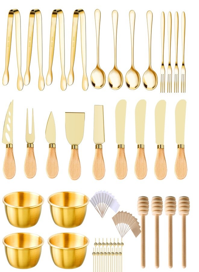 MDSPLPIY 49Pcs Gold Charcuterie Boards Accessories Mini Charcuterie Utensils Cheese Butter Spreader Knives Stainless Steel Cutlery Tongs Spoons Forks Bowls Wooden Toothpicks for Kitchen Wedding Christmas Gift - Image 1