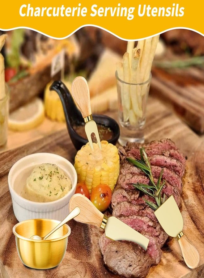 MDSPLPIY 49Pcs Gold Charcuterie Boards Accessories Mini Charcuterie Utensils Cheese Butter Spreader Knives Stainless Steel Cutlery Tongs Spoons Forks Bowls Wooden Toothpicks for Kitchen Wedding Christmas Gift - Image 4