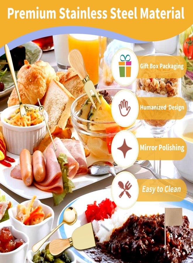 MDSPLPIY 49Pcs Gold Charcuterie Boards Accessories Mini Charcuterie Utensils Cheese Butter Spreader Knives Stainless Steel Cutlery Tongs Spoons Forks Bowls Wooden Toothpicks for Kitchen Wedding Christmas Gift - Image 3