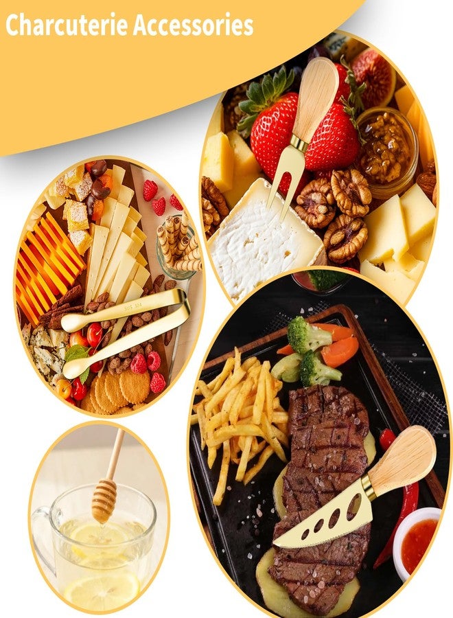 MDSPLPIY 49Pcs Gold Charcuterie Boards Accessories Mini Charcuterie Utensils Cheese Butter Spreader Knives Stainless Steel Cutlery Tongs Spoons Forks Bowls Wooden Toothpicks for Kitchen Wedding Christmas Gift - Image 5