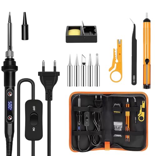 Serplex® 12-in-1 Soldering Iron Tool Kit 80W Fast Heat up LCD Soldering Gun Welding Tools with ON/OFF Switch, 180-500°C Adjustable Temp Range, Includes Tips, Desoldering Pump, Stand, Tweezers - Image 1