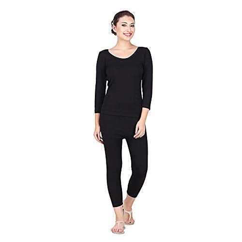 Splash Women's Thermal Winter Wear Set - 3/4th Sleeve Thermal Upper & Lower Black - Image 1