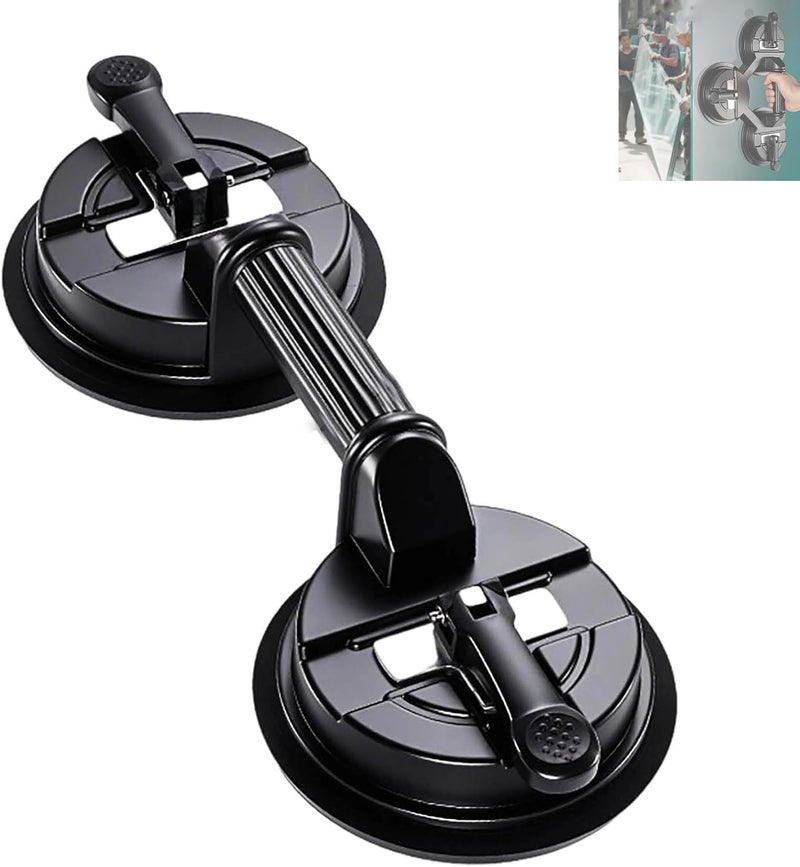 Floor gap repair tool (suitable for suspended wood floor) Heavy duty aluminum alloy vacuum suction cup glass puller, professional DIY hand tools (black two-claw model) - Image 1