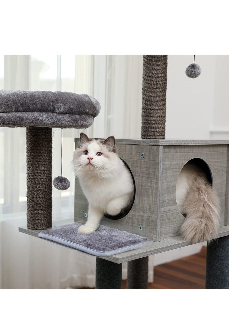 Alissa 130cm Cat Tree Wooden Cat Tower Featuring 2 Super Large Condo Fully Scratching Posts and Removable Soft Perches for Indoor Cats and Kittens  - Image 4
