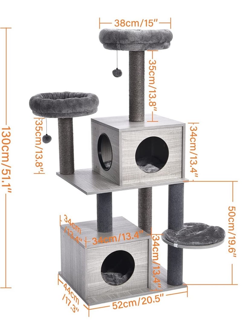 Alissa 130cm Cat Tree Wooden Cat Tower Featuring 2 Super Large Condo Fully Scratching Posts and Removable Soft Perches for Indoor Cats and Kittens  - Image 2