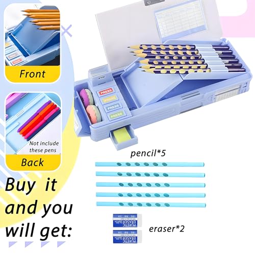 Ristpal Pop Up Multifunction Pencil Case with Pencil and Eraser, Cute Cartoon Pen Box Organizer Stationery, Sharpener, Schedule, Best Birthday Gifts for Kids Teens(Light blue) - Image 3