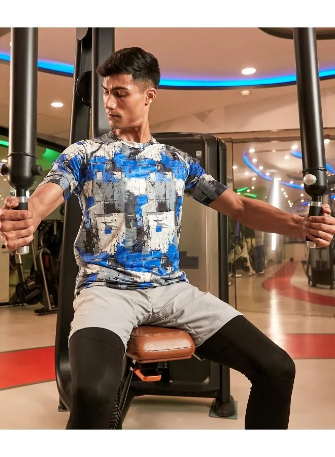 CAHOOT  Men's Royal Blue & Moon Grey Abstract Activewear T-Shirt for Men | Best Price UAE