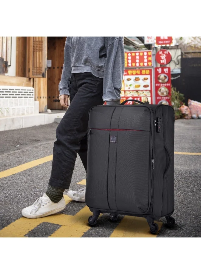 إيمينينت حقيبة سفر ناعمة بعجلات ترولي للجنسين من البوليستر خفيفة الوزن قابلة للتوسيع مع قفل   أسود