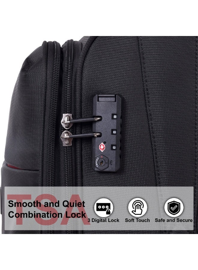 إيمينينت حقيبة سفر ناعمة بعجلات ترولي للجنسين من البوليستر خفيفة الوزن قابلة للتوسيع مع قفل   أسود - Image 3
