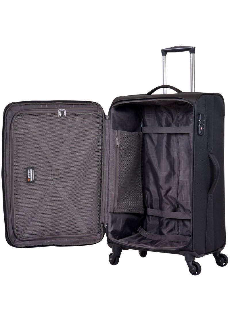 eminent - Soft Case Travel Bag Luggage Trolley for Unisex Polyester Lightweight Expandable Wheeled Suitcase with TSA lock V6101 Black - Image 1