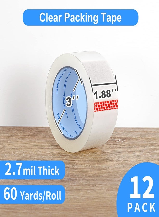 JARLINK Clear Packing Tape (12 Rolls), Heavy Duty Packaging Tape for Shipping Packaging Moving Sealing, 2.7mil Thick, 1.88 inches Wide, 60 Yards Per Roll, 720 Total Yards - Image 2