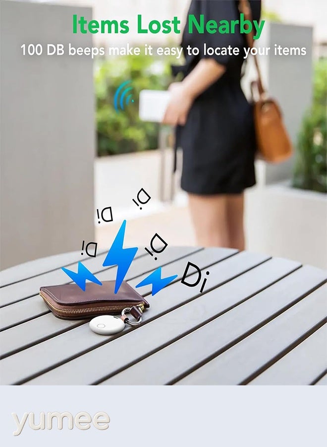 يمي متعقب بلوتوث، متوافق مع AirTag – جهاز تذكير ذكي لتحديد موقع المفاتيح بدون رسوم شهرية، مزود بتنبيه صوتي بقوة 100 ديسيبل لتتبع المفاتيح، المحافظ، الحيوانات الأليفة والمزيد (قطعتان – أبيض وأسود) - Image 4