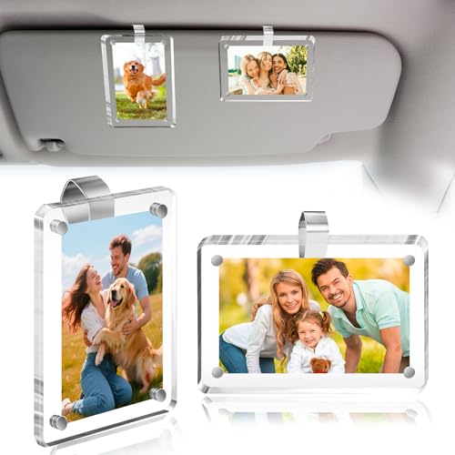 Furneet 2Pcs Car Picture Holder for Sun Visor, 2.36"x3.54" Magnetic Car Visor Photo Clip - Horizontal & Vertical Display, Car Photo Holder Universal Fit for Car Visors, Personalized Car Picture Frame, Gift For Valentine‘s Day - Image 1