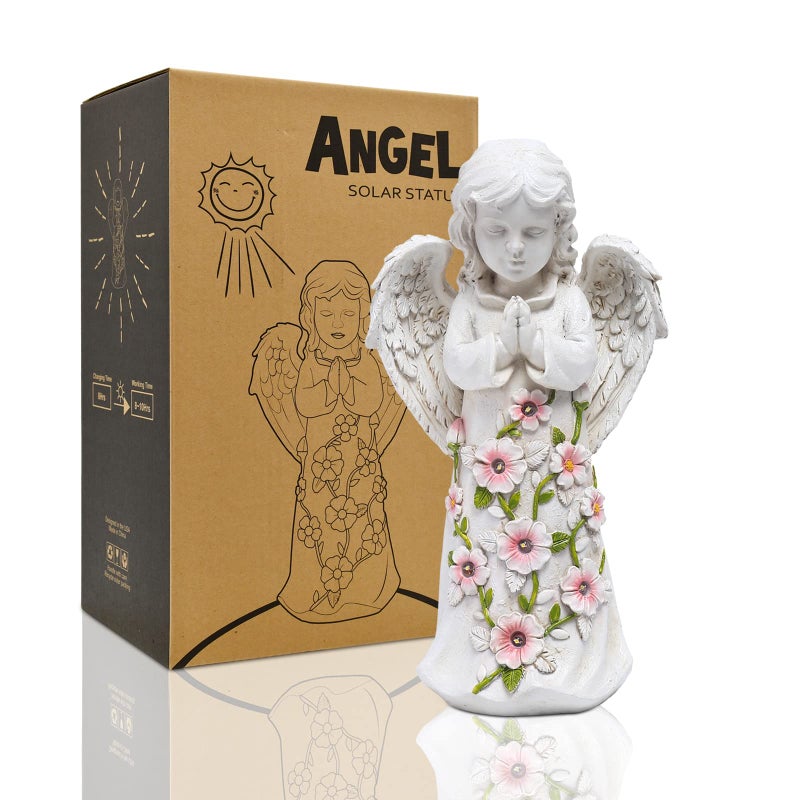 Nacome Garden Outdoor Statues Angel with Succulent and 7 LED Lights â€“ Lawn Decor for Patio, Balcony, Yard Ornament - Chrismtas Gifts for Mom Grandma - Image 2
