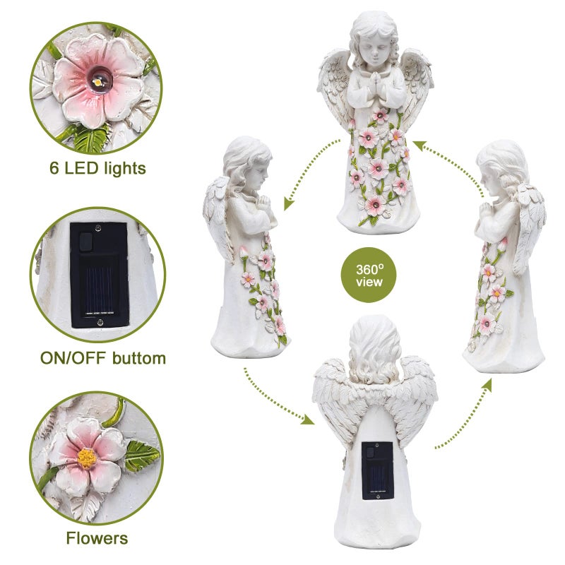 Nacome Garden Outdoor Statues Angel with Succulent and 7 LED Lights â€“ Lawn Decor for Patio, Balcony, Yard Ornament - Chrismtas Gifts for Mom Grandma - Image 5