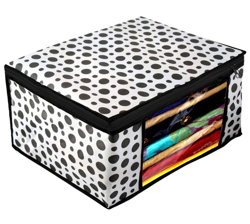 Kuber Industries Heart Home Polka Dots Printed 3 Pieces Non Woven Fabric Saree Cover/Clothes Organiser for Wardrobe Set with Transparent Window, Extra Large (Black & White)- HEART6986 - Image 2
