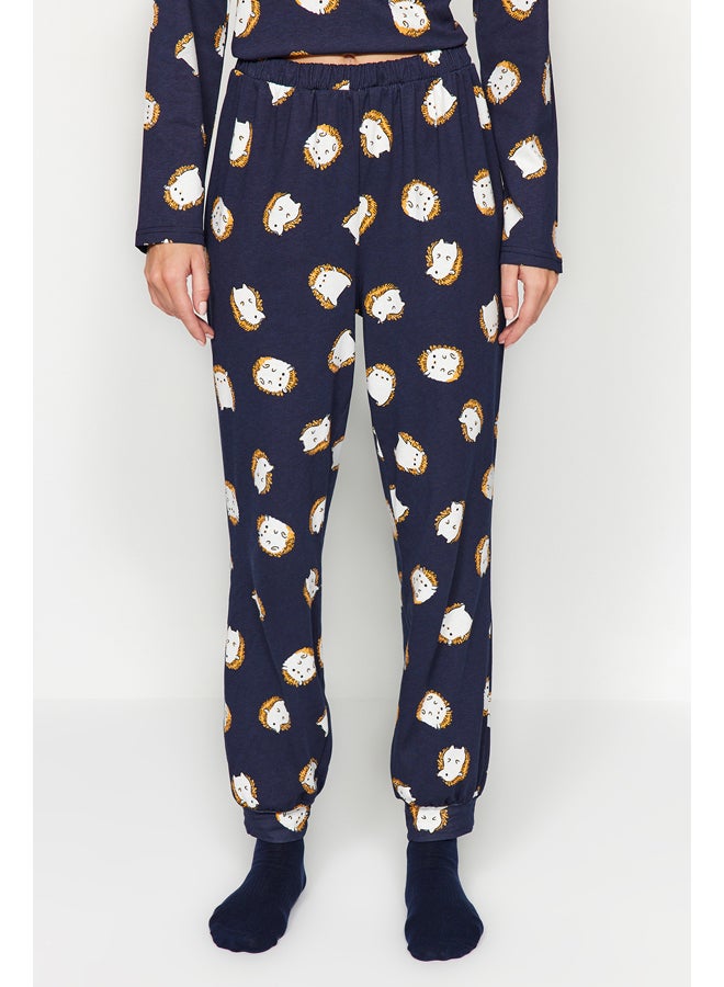 trendyol طقم بيجامة محبوكة من القطن 100٪ باللون الأزرق الداكن THMAW24PT00136 - Image 5