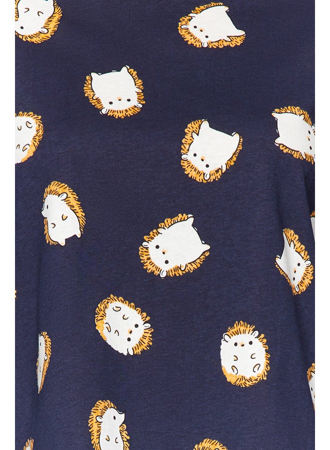 trendyol طقم بيجامة محبوكة من القطن 100٪ باللون الأزرق الداكن THMAW24PT00136 - Image 4