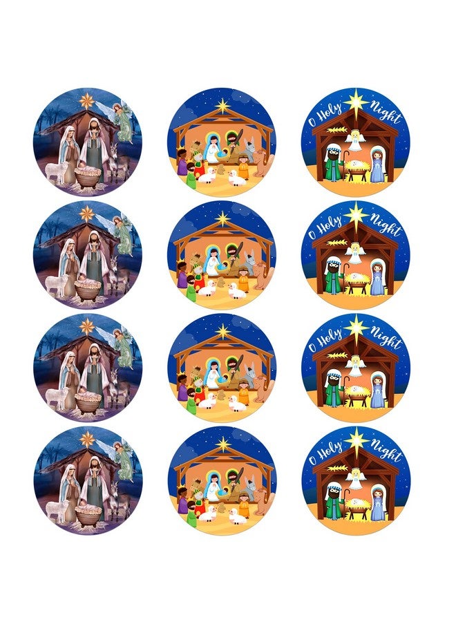 WaaHome 36Pcs Happy Birthday Jesus Nativity Stickers For Kids 1.5" Christian Christmas Gift Tags Religious Nativity Scene Gift Labels Jesus Stickers For Box Decorations Card Envelope Seals Party Favor - Image 1