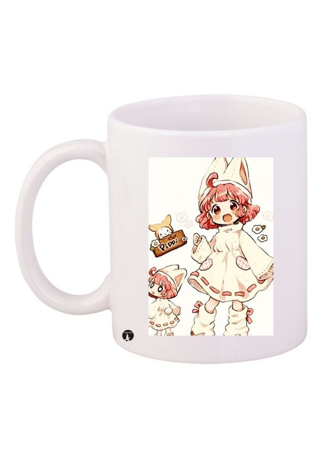 RYN Anime Girl Printed Coffee Mug White/Beige/Pink 11ounce