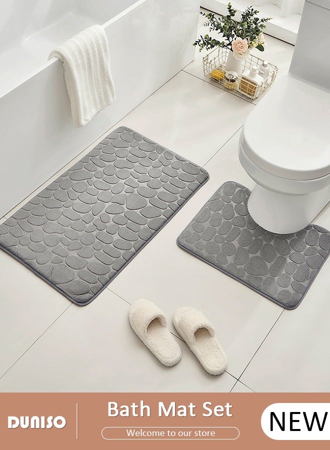 DUNISO مجموعة سجادة حمام مكونة من 2 قطعة، سجادة حمام حصوية وسجادة مرحاض على شكل U مع خاصية عدم الانزلاق، مجموعة سجادات حمام مصنوعة من إسفنج سميك لحمام، حوض، مرحاض، أرضية، 80 سم * 50 سم + 50 سم * 40 سم - Image 1