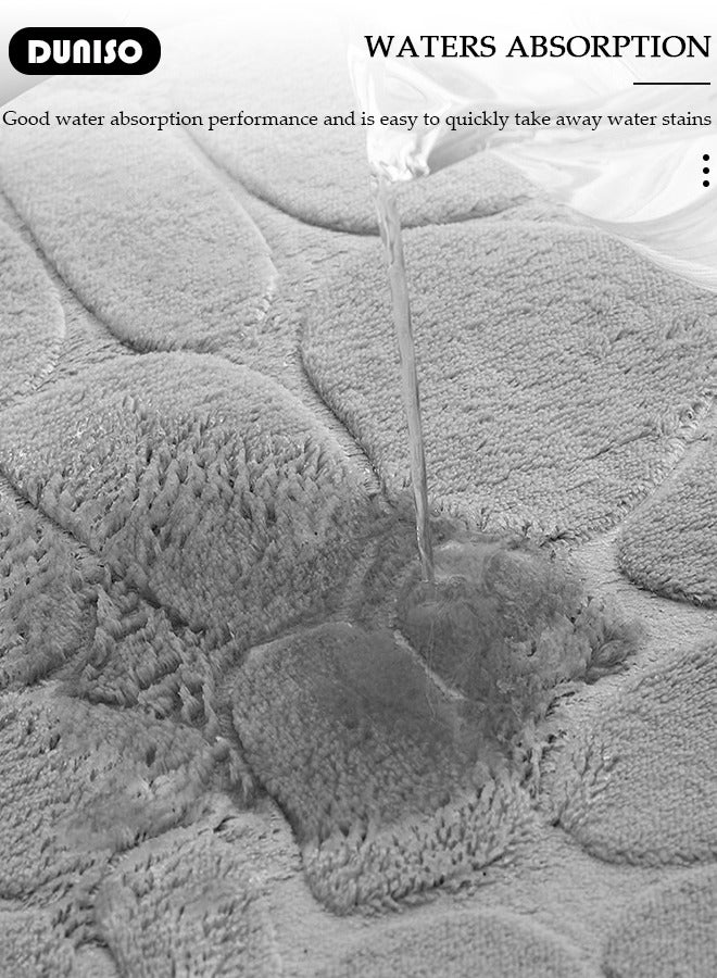 DUNISO مجموعة سجادة حمام مكونة من 2 قطعة، سجادة حمام حصوية وسجادة مرحاض على شكل U مع خاصية عدم الانزلاق، مجموعة سجادات حمام مصنوعة من إسفنج سميك لحمام، حوض، مرحاض، أرضية، 80 سم * 50 سم + 50 سم * 40 سم - Image 2