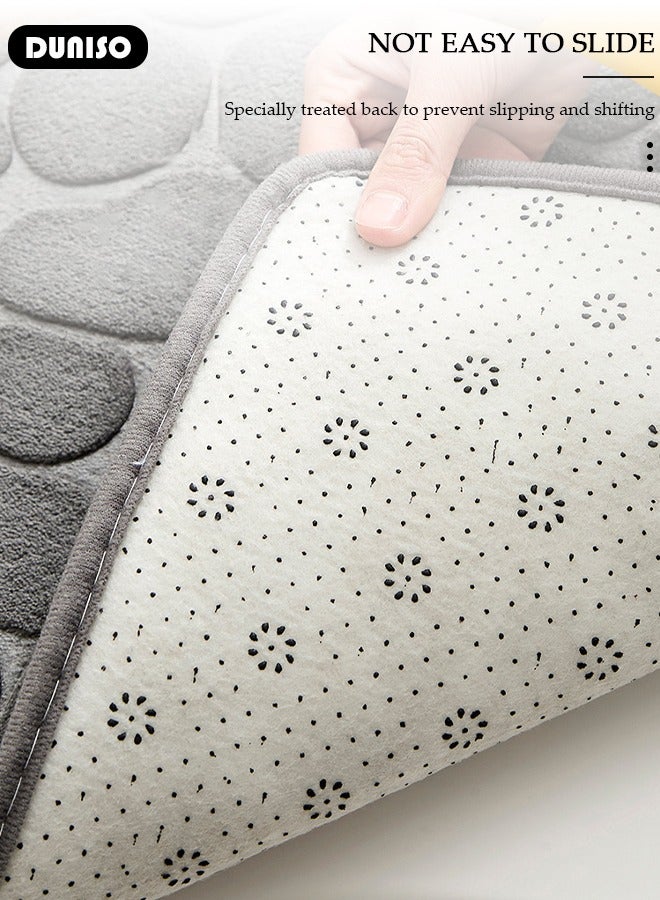 DUNISO مجموعة سجادة حمام مكونة من 2 قطعة، سجادة حمام حصوية وسجادة مرحاض على شكل U مع خاصية عدم الانزلاق، مجموعة سجادات حمام مصنوعة من إسفنج سميك لحمام، حوض، مرحاض، أرضية، 80 سم * 50 سم + 50 سم * 40 سم - Image 3