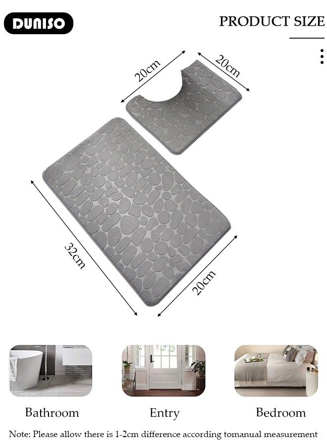 DUNISO مجموعة سجادة حمام مكونة من 2 قطعة، سجادة حمام حصوية وسجادة مرحاض على شكل U مع خاصية عدم الانزلاق، مجموعة سجادات حمام مصنوعة من إسفنج سميك لحمام، حوض، مرحاض، أرضية، 80 سم * 50 سم + 50 سم * 40 سم - Image 4