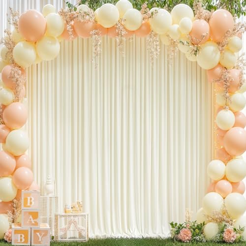 PARTISKY 8x10FT Ivory Backdrop Curtains for Wedding Parties, Wrinkle Free Polyester Photography Backdrop Drapes for Wedding Baby Shower Birthday Parties Stage Background Stand Decorations 4x10ft,2 Panels - Image 1