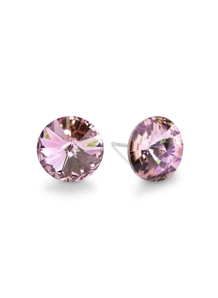 Seona Seona Ella 10mm Crystal Stud Earrings  – Hypoallergenic Stainless Steel Stud Earrings for Women, Elegant Crystal Rivoli Jewelry Earrings for Everyday and Special Occasions -  Light Amethyst