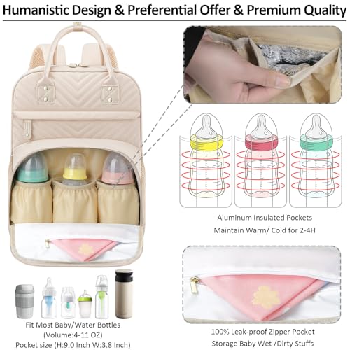 Tenot Diaper Bag Backpack Tote for Women Large Capacity Baby Bag with Insulated Pockets Multifunctional Diaper Bags For Baby Girl Boy Waterproof Baby Bags For Boys Girls Maternity Bag Beige - Image 3