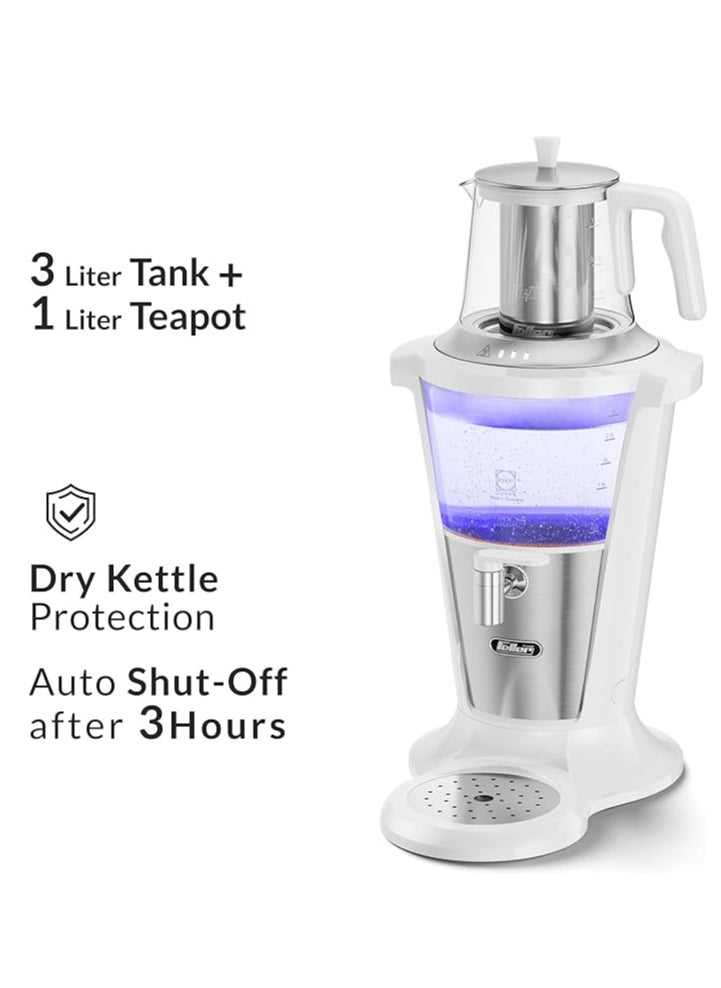 Feller - Feller Germany Electric Glass Samovar Teamaker,Made-in-Germany Glass by Schott,3L Samovar+1L Teapot,1500W,Stainless-Steel Anti-Drip Valve+Water Flow Stabilizer,TS380, (White) - Image 1