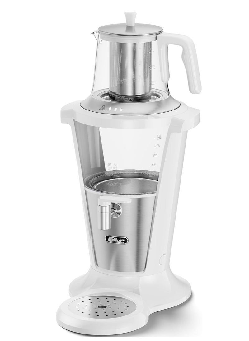 Feller - Feller Germany Electric Glass Samovar Teamaker,Made-in-Germany Glass by Schott,3L Samovar+1L Teapot,1500W,Stainless-Steel Anti-Drip Valve+Water Flow Stabilizer,TS380, (White) - Image 1