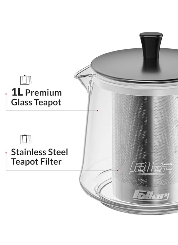 Feller - Feller Germany Electric Glass Samovar Teamaker,Made-in-Germany Glass by Schott,3L Samovar+1L Teapot,1500W,Stainless-Steel Anti-Drip Valve+Water Flow Stabilizer,TS380, (White) - Image 1