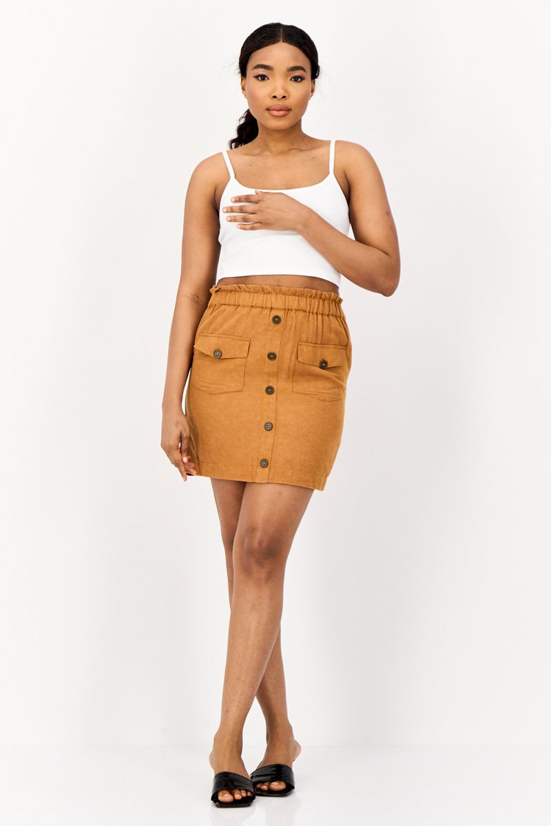 ONLY Women Solid Mini Skirt, Brown - Image 2