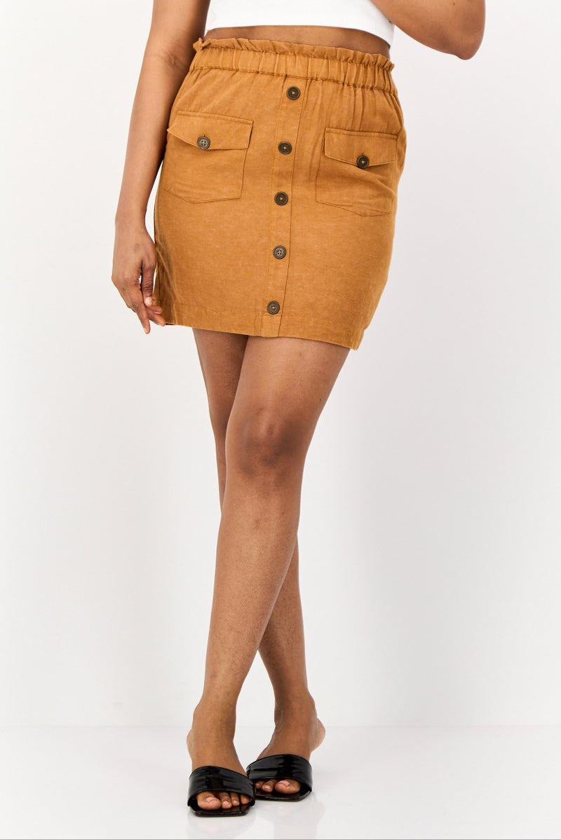 ONLY Women Solid Mini Skirt, Brown - Image 1
